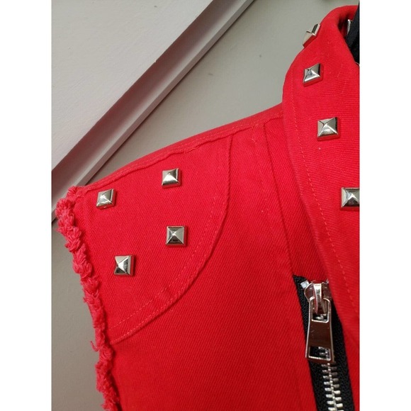 Women's Solid Red Polyester Sleeveless Full Zip Front Casual Jacket Size Small - Picture 4 of 12